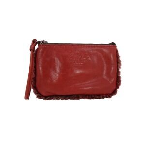Patricia Nash Vinovo Piedmont Red Leather Sherpa Trim Wristlet Italian Leather‎